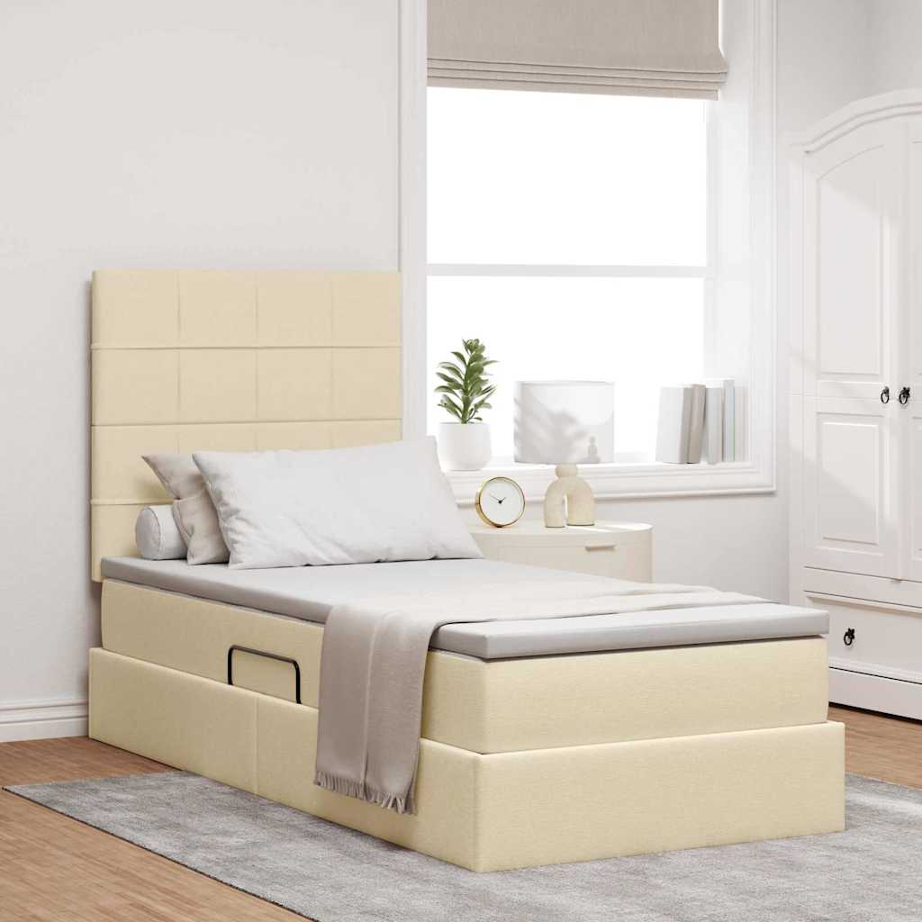 Seng med opbevaring og madras Creme 100 x 200 cm Stof