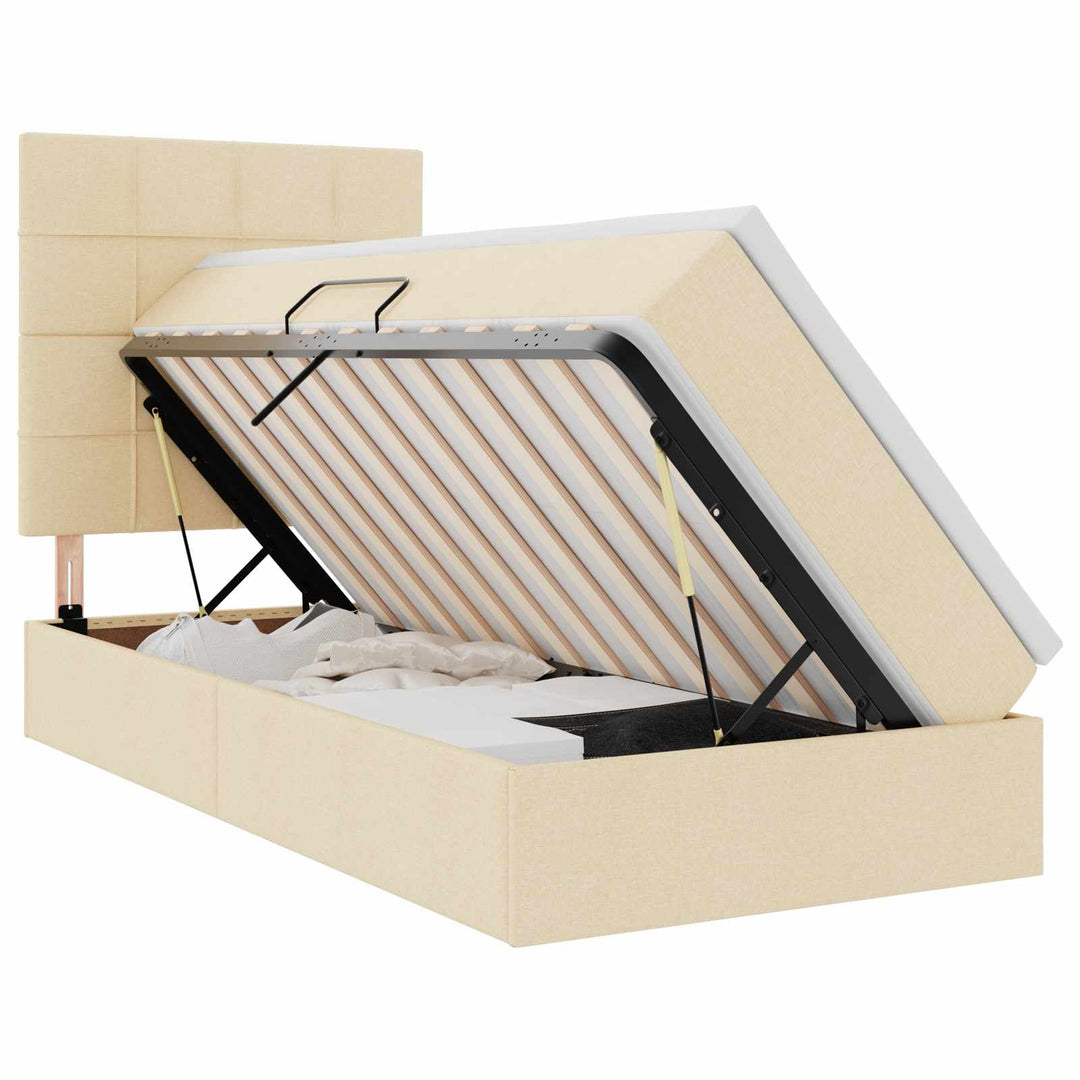 Seng med opbevaring og madras Creme 100 x 200 cm Stof