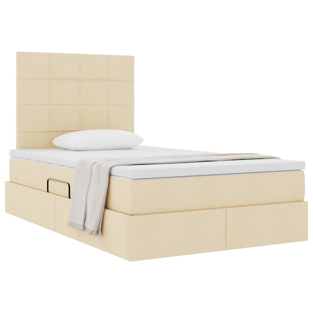Seng med opbevaring og madras Creme 120 x 190 cm Stof