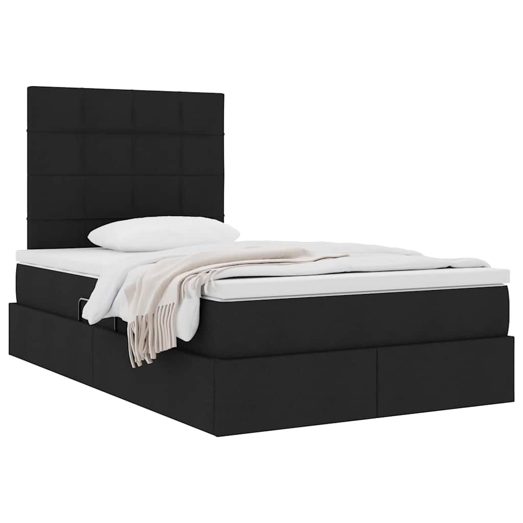 Seng med opbevaring og madras Sort 120 x 200 cm Stof