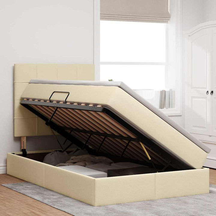 Seng med opbevaring og madras Creme 120 x 200 cm Stof