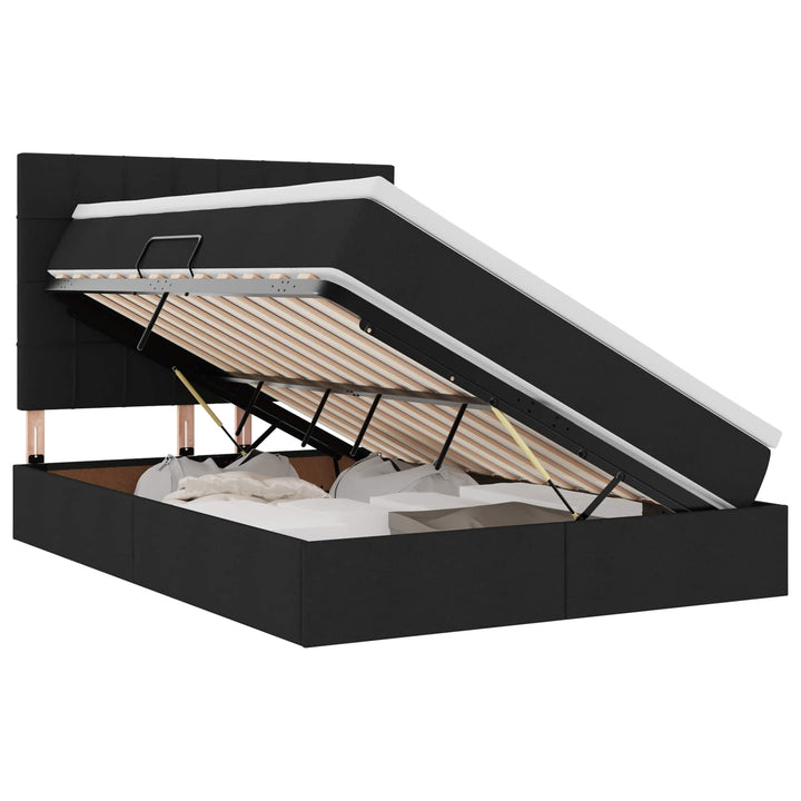 Seng med opbevaring og madras Sort 140 x 200 cm Stof