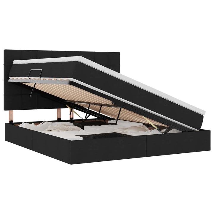 Seng med opbevaring og madras Sort 180 x 200 cm Stof