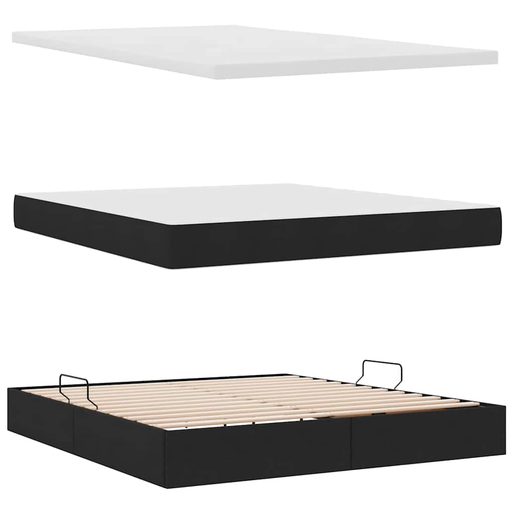 Seng med opbevaring og madras Sort 180 x 200 cm Stof