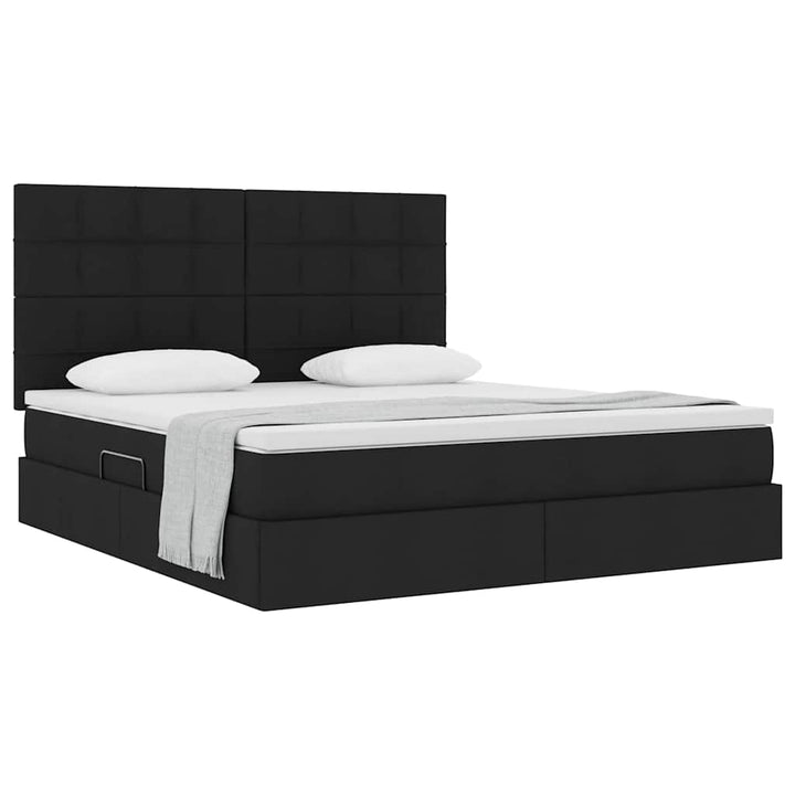 Seng med opbevaring og madras Sort 180 x 200 cm Stof