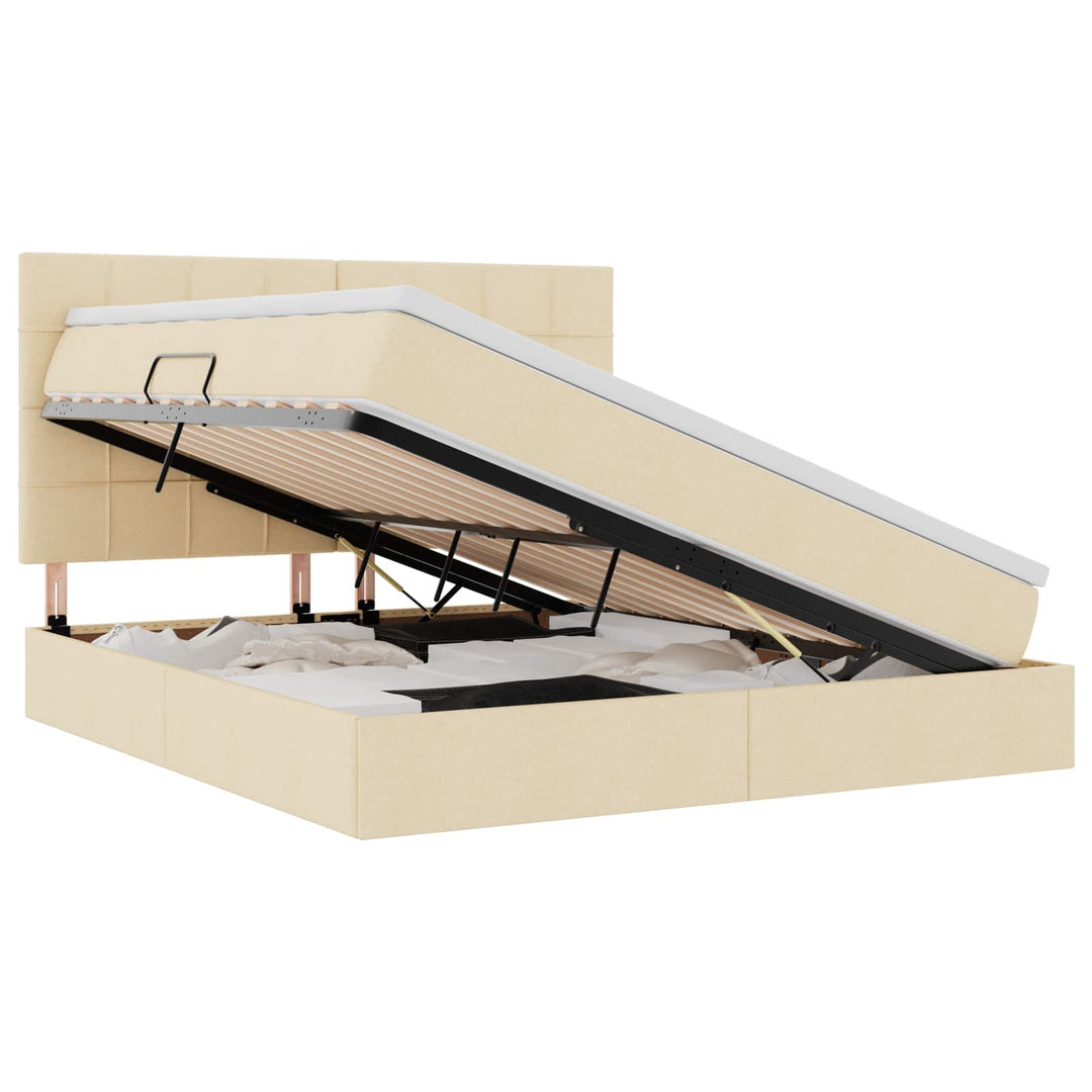 Seng med opbevaring og madras Creme 180 x 200 cm Stof
