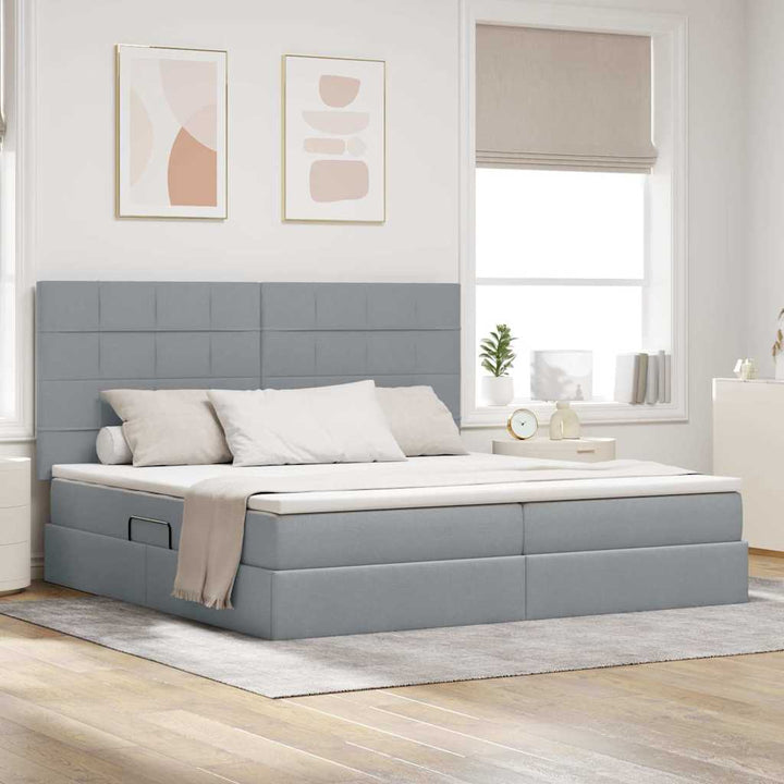 Seng med opbevaring og madras Lysegrå 200 x 200 cm Stof