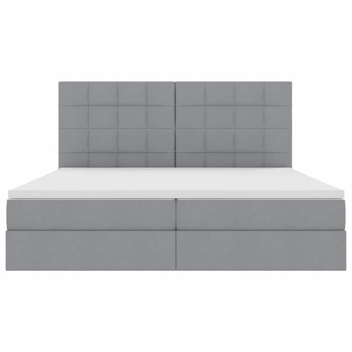 Seng med opbevaring og madras Lysegrå 200 x 200 cm Stof