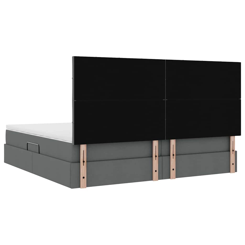 Seng med opbevaring og madras Mørkegrå 200 x 200 cm Stof