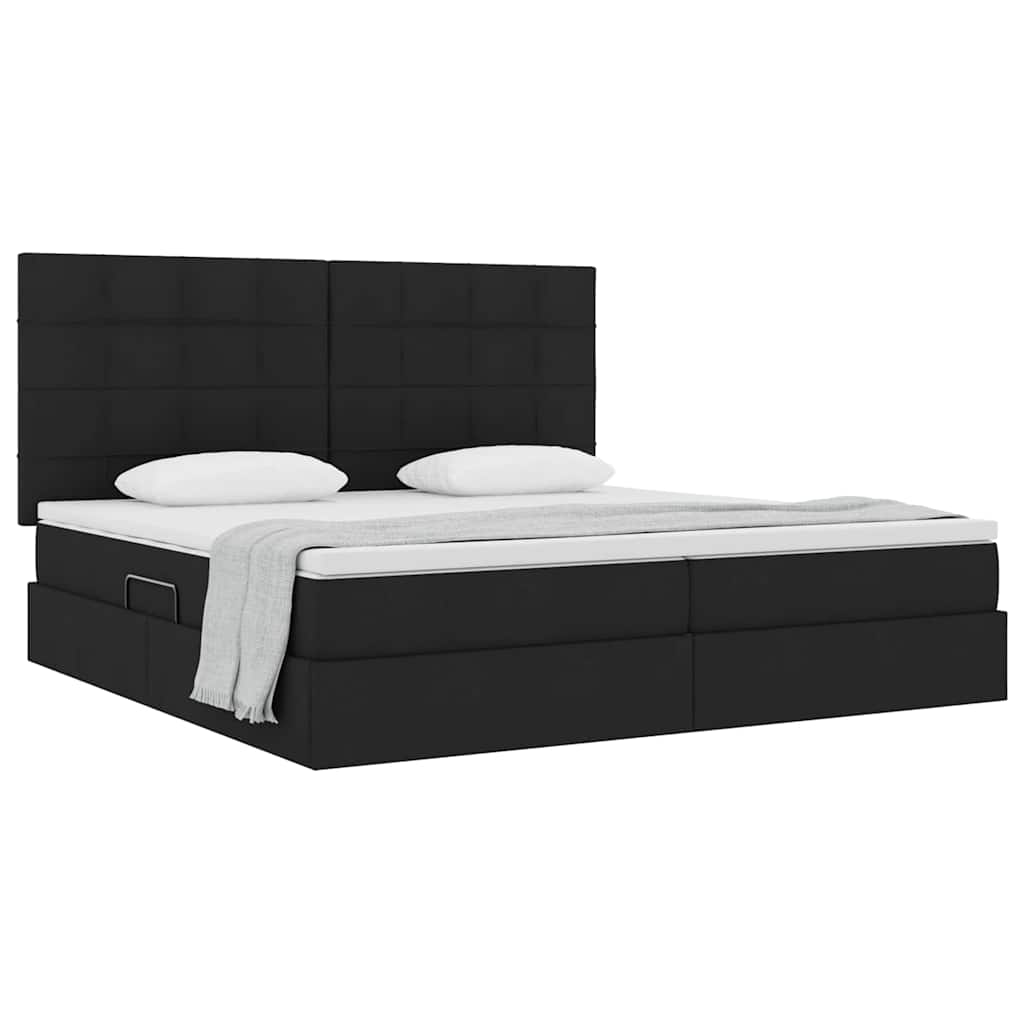 Seng med opbevaring og madras Sort 200 x 200 cm Stof