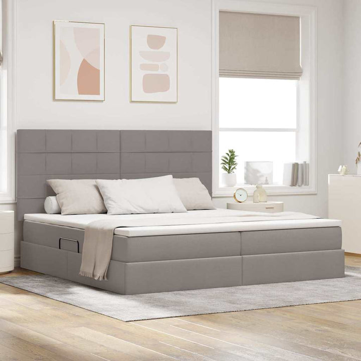 Seng med opbevaring og madras Gråbrun 200 x 200 cm Stof