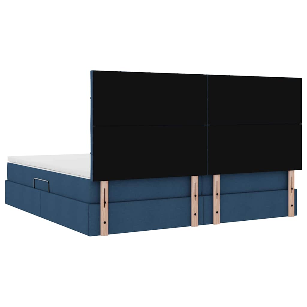 Seng med opbevaring og madras Blå 200 x 200 cm Stof