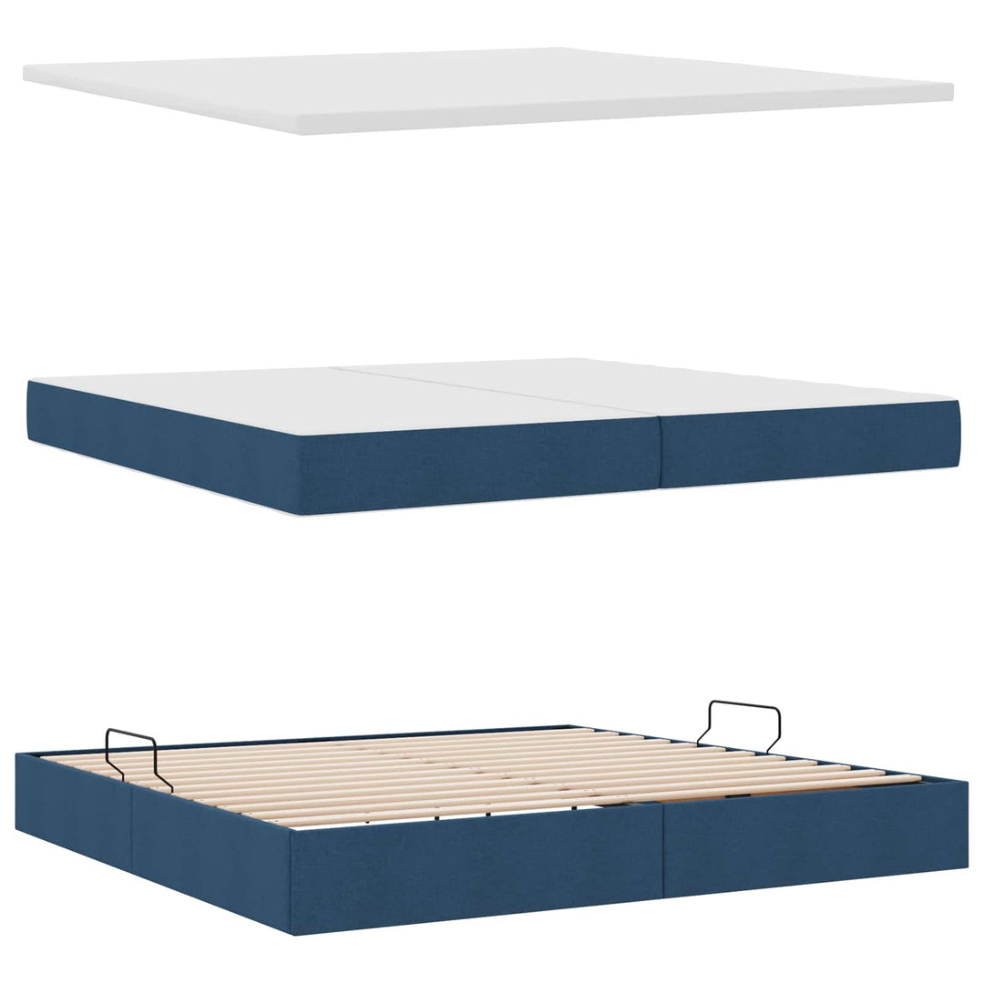 Seng med opbevaring og madras Blå 200 x 200 cm Stof