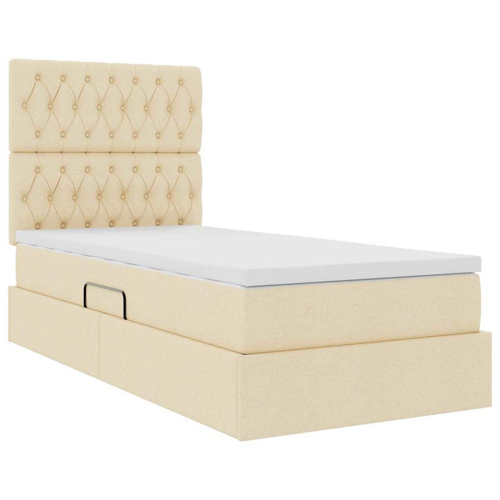 Seng med opbevaring og madras Creme 90 x 200 cm Stof