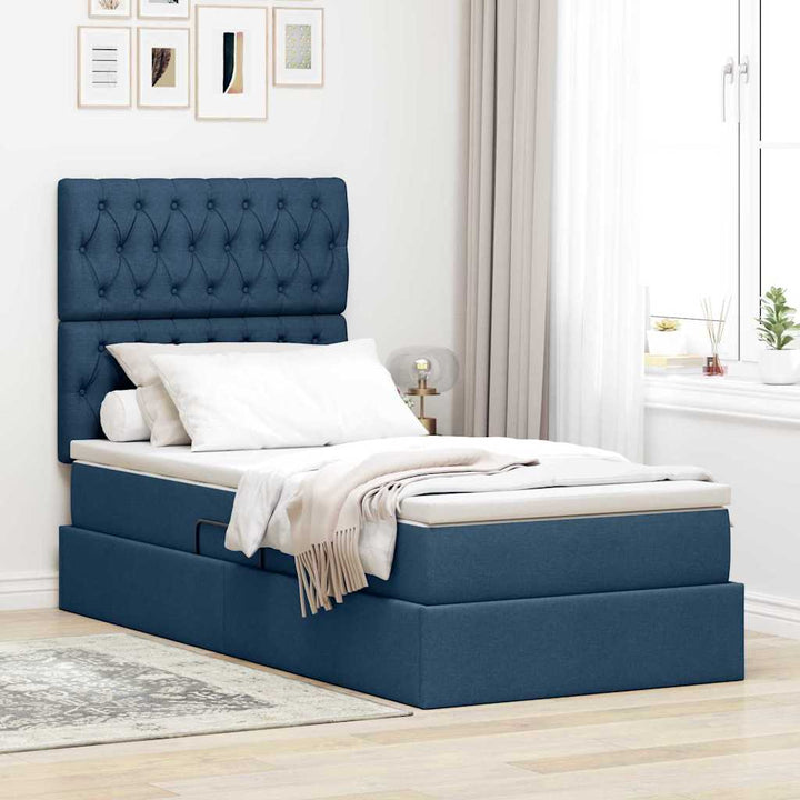 Seng med opbevaring og madras Blå 100 x 200 cm Stof