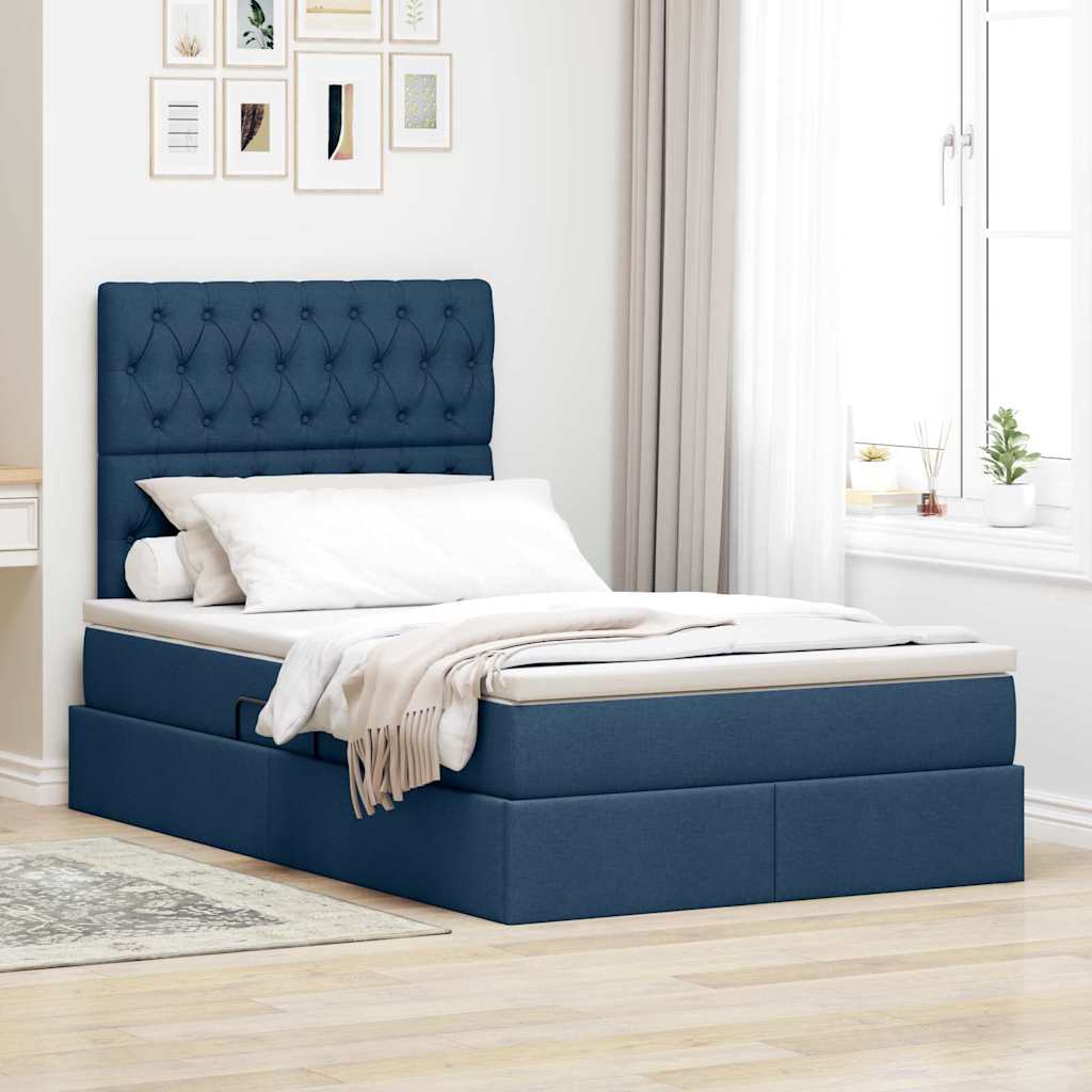 Seng med opbevaring og madras Blå 120 x 190 cm Stof