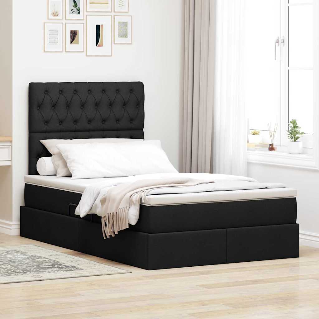Seng med opbevaring og madras Sort 120 x 200 cm Stof