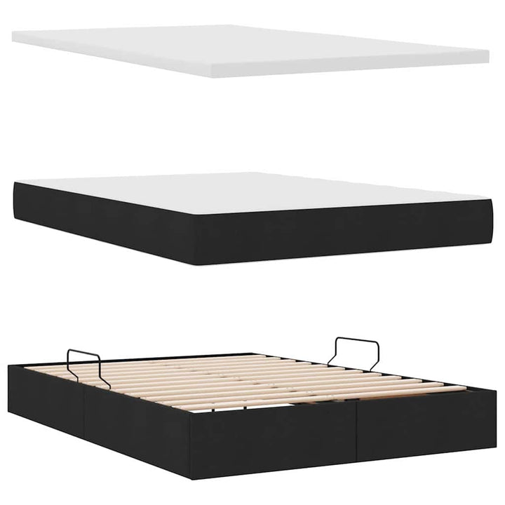 Seng med opbevaring og madras Sort 140 x 190 cm Stof