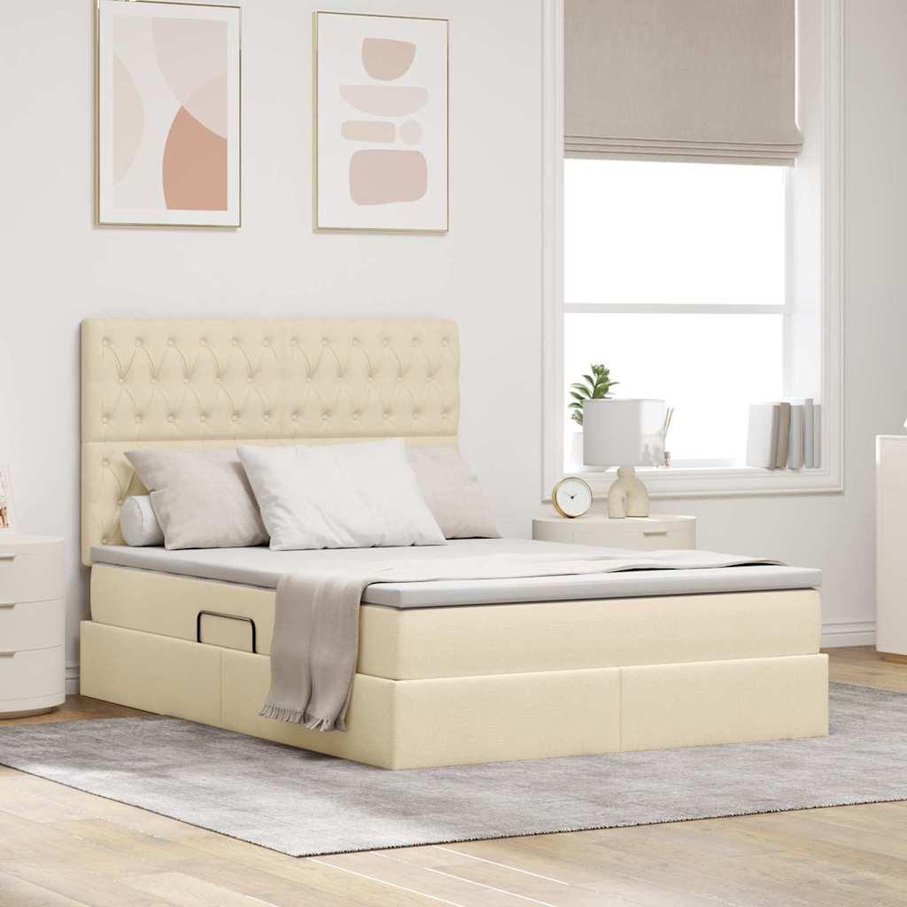 Seng med opbevaring og madras Creme 140 x 200 cm Stof