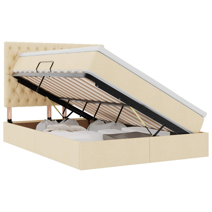 Seng med opbevaring og madras Creme 140 x 200 cm Stof