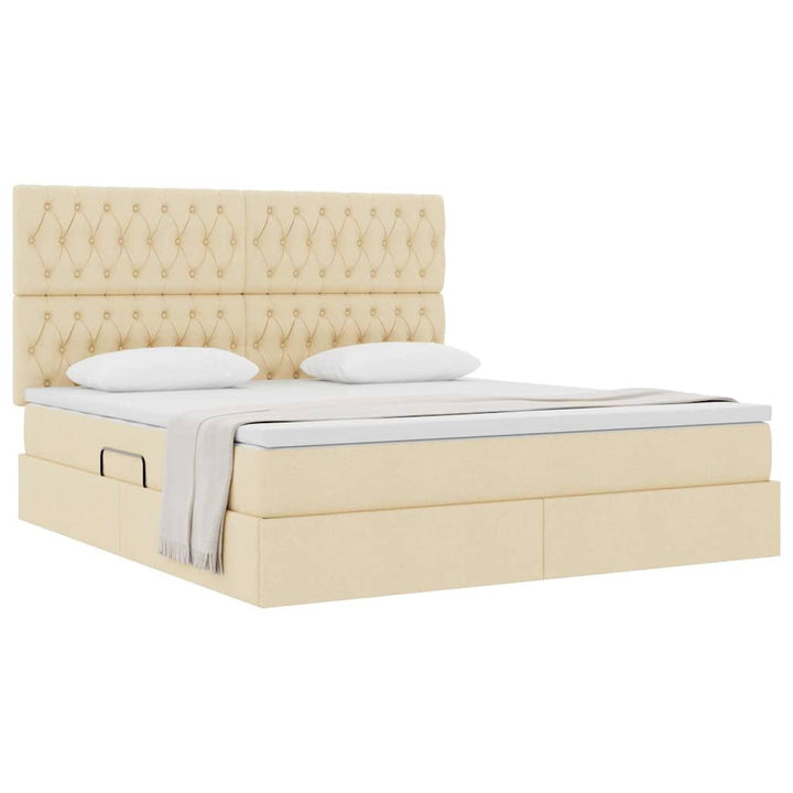 Seng med opbevaring og madras Creme 180 x 200 cm Stof