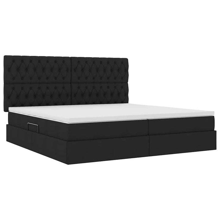 Seng med opbevaring og madras Sort 200 x 200 cm Stof