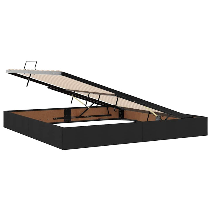 Seng med opbevaring og madras Sort 200 x 200 cm Stof