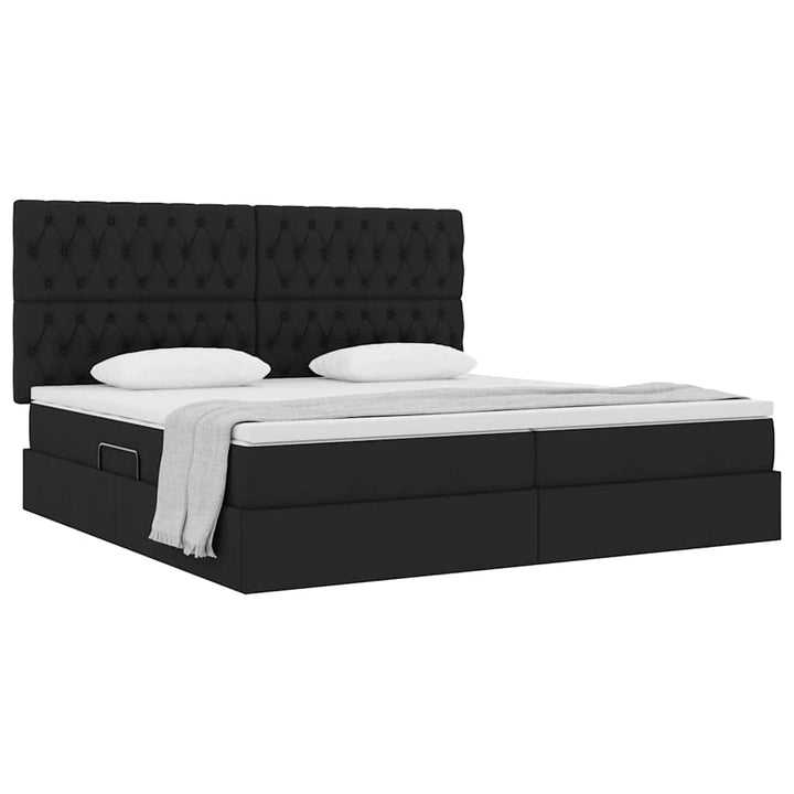Seng med opbevaring og madras Sort 200 x 200 cm Stof
