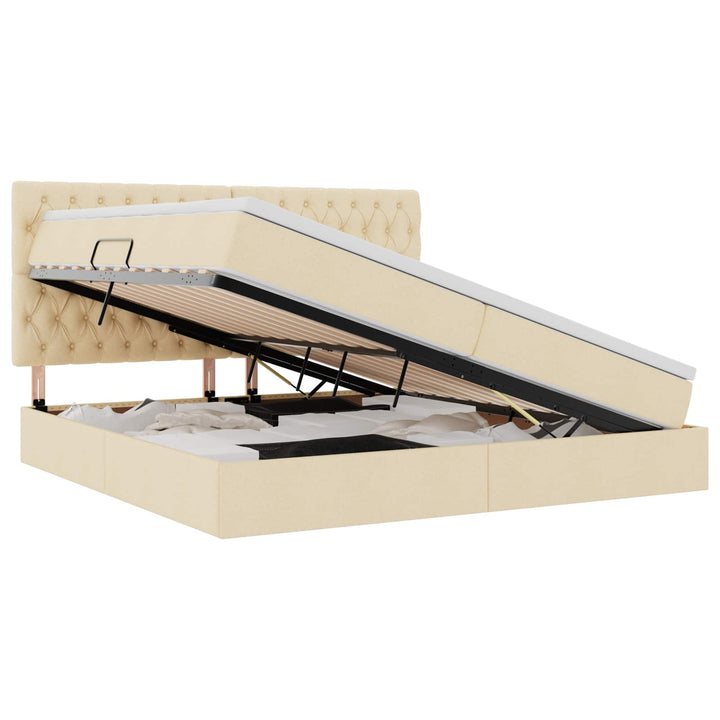 Seng med opbevaring og madras Creme 200 x 200 cm Stof