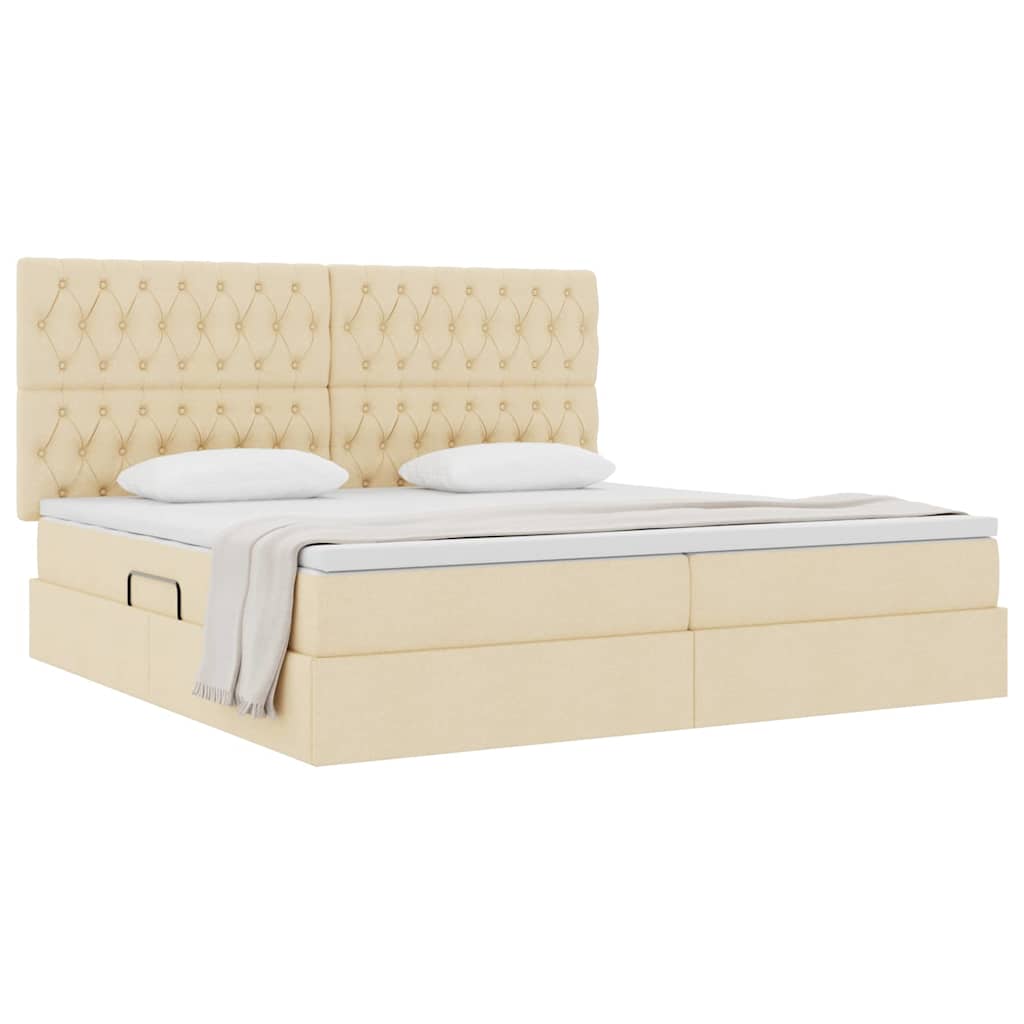 Seng med opbevaring og madras Creme 200 x 200 cm Stof