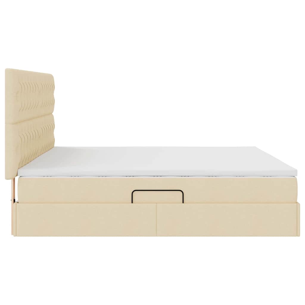 Seng med opbevaring og madras Creme 200 x 200 cm Stof