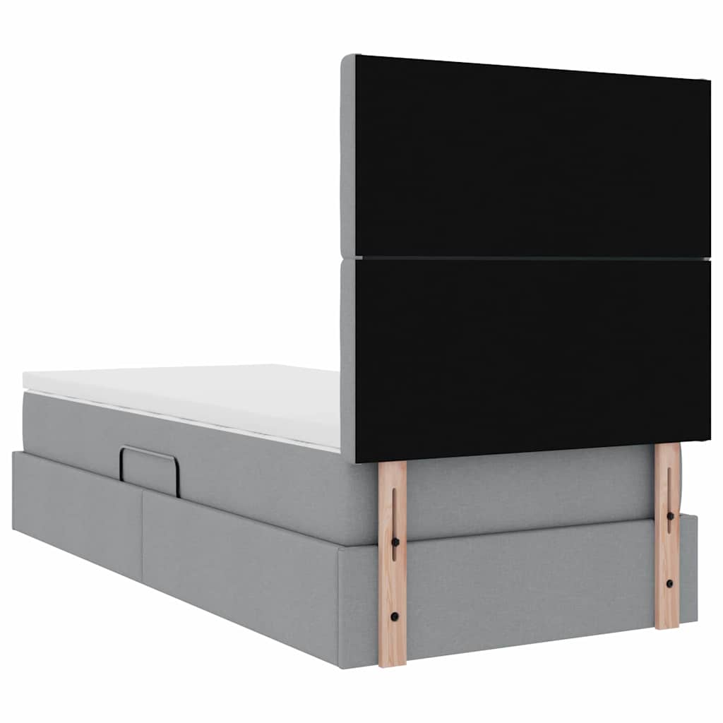 Seng med opbevaring og madras Lysegrå 90 x 200 cm Stof