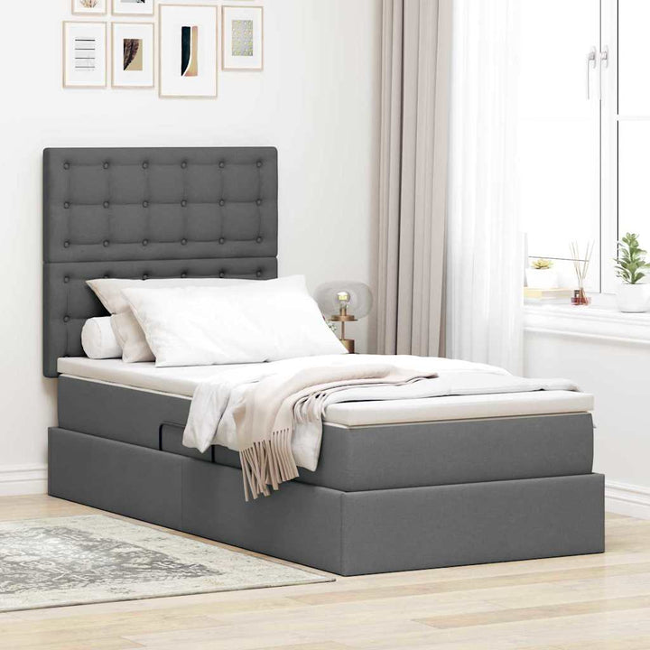 Seng med opbevaring og madras Mørkegrå 90 x 200 cm Stof