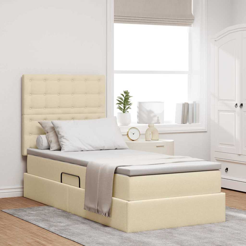 Seng med opbevaring og madras Creme 100 x 200 cm Stof