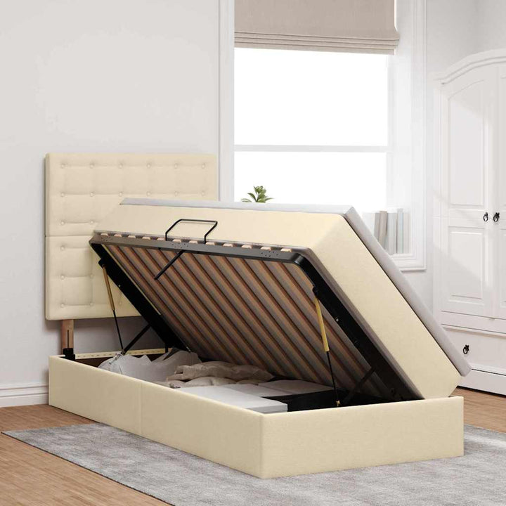 Seng med opbevaring og madras Creme 100 x 200 cm Stof