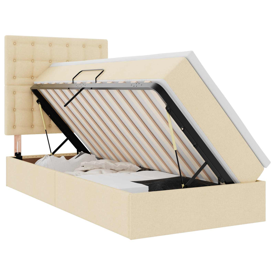 Seng med opbevaring og madras Creme 100 x 200 cm Stof