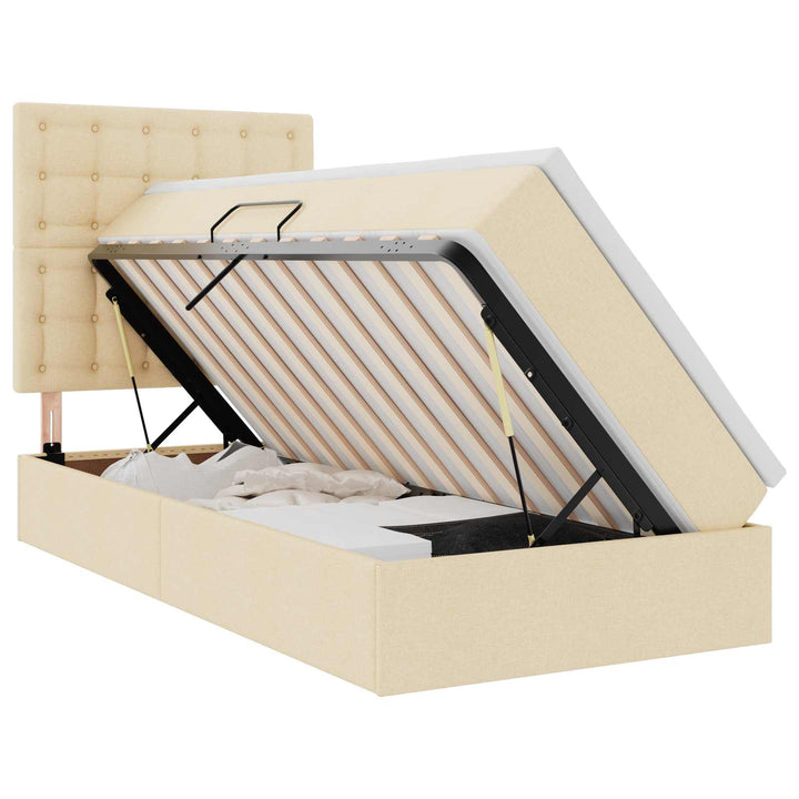 Seng med opbevaring og madras Creme 100 x 200 cm Stof