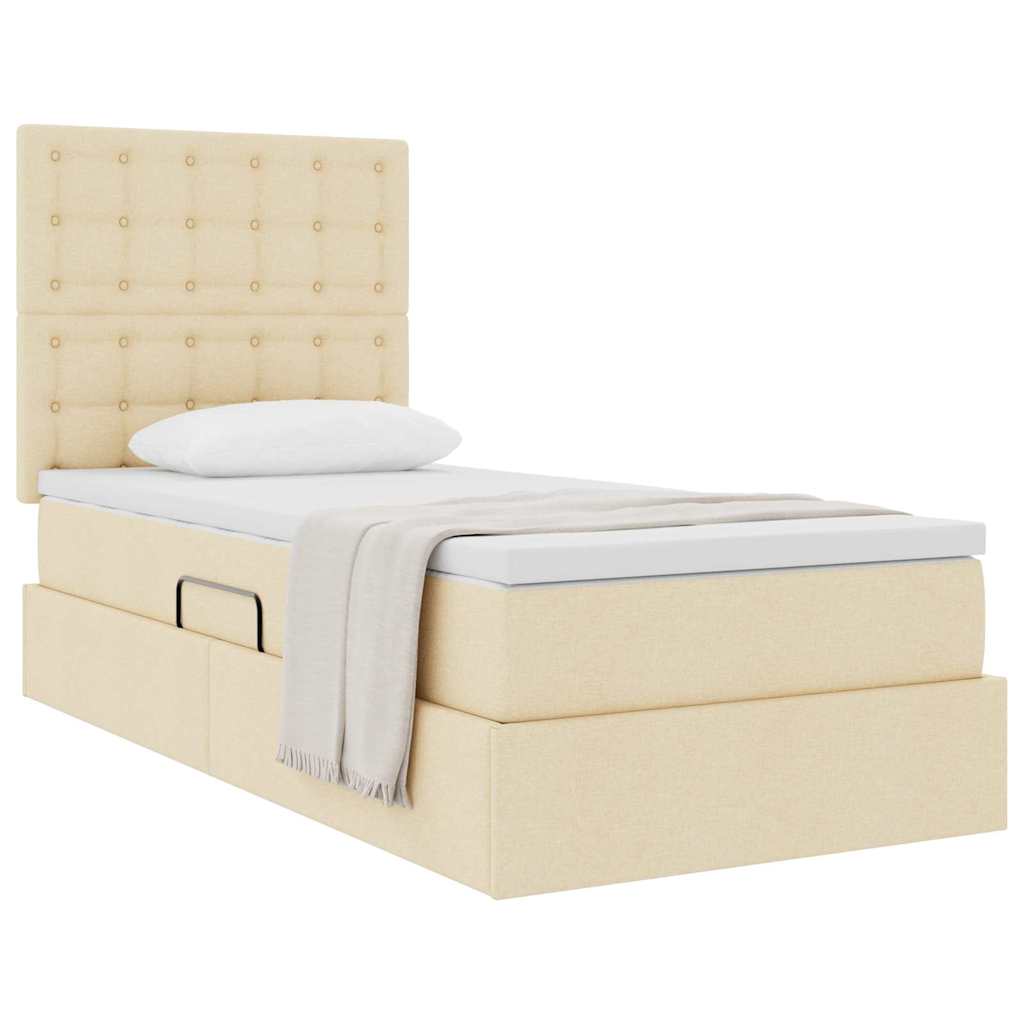 Seng med opbevaring og madras Creme 100 x 200 cm Stof