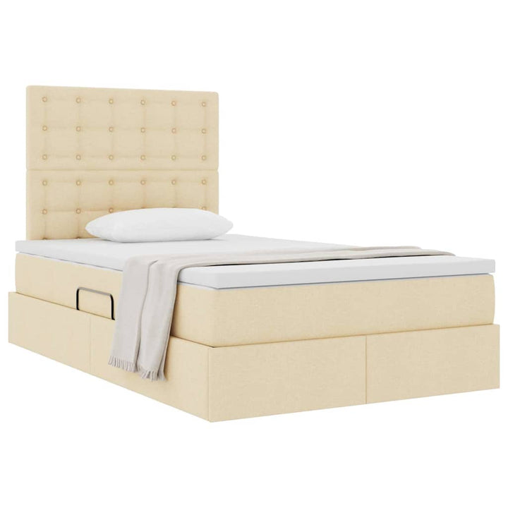 Seng med opbevaring og madras Creme 120 x 190 cm Stof
