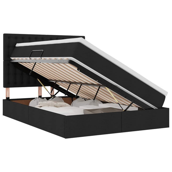 Seng med opbevaring og madras Sort 140 x 190 cm Stof