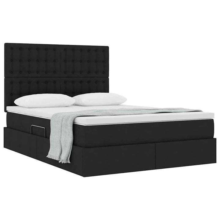Seng med opbevaring og madras Sort 140 x 190 cm Stof