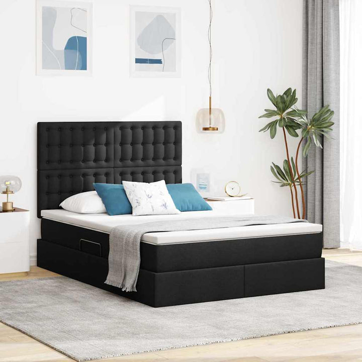 Seng med opbevaring og madras Sort 140 x 200 cm Stof