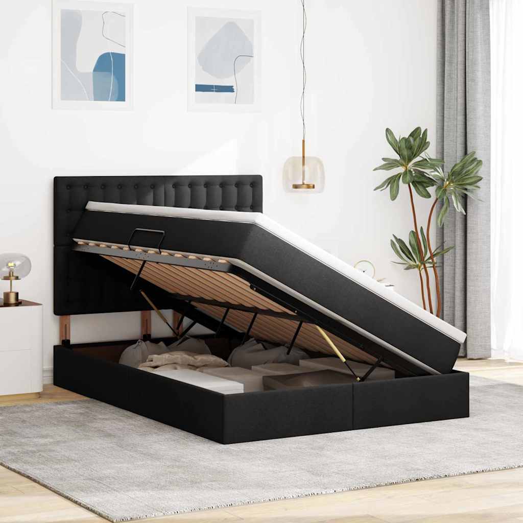 Seng med opbevaring og madras Sort 140 x 200 cm Stof
