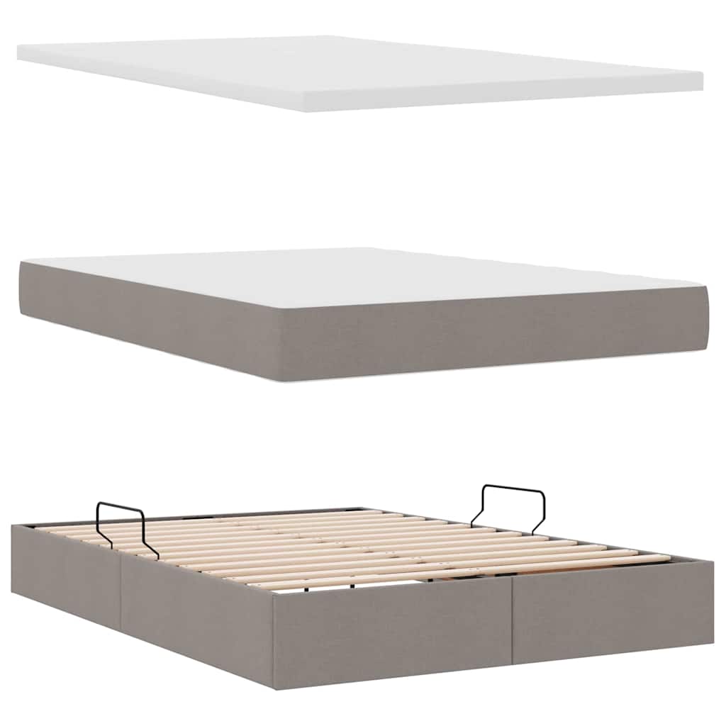 Seng med opbevaring og madras Gråbrun 140 x 200 cm Polyester