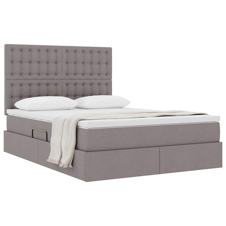 Seng med opbevaring og madras Gråbrun 140 x 200 cm Polyester