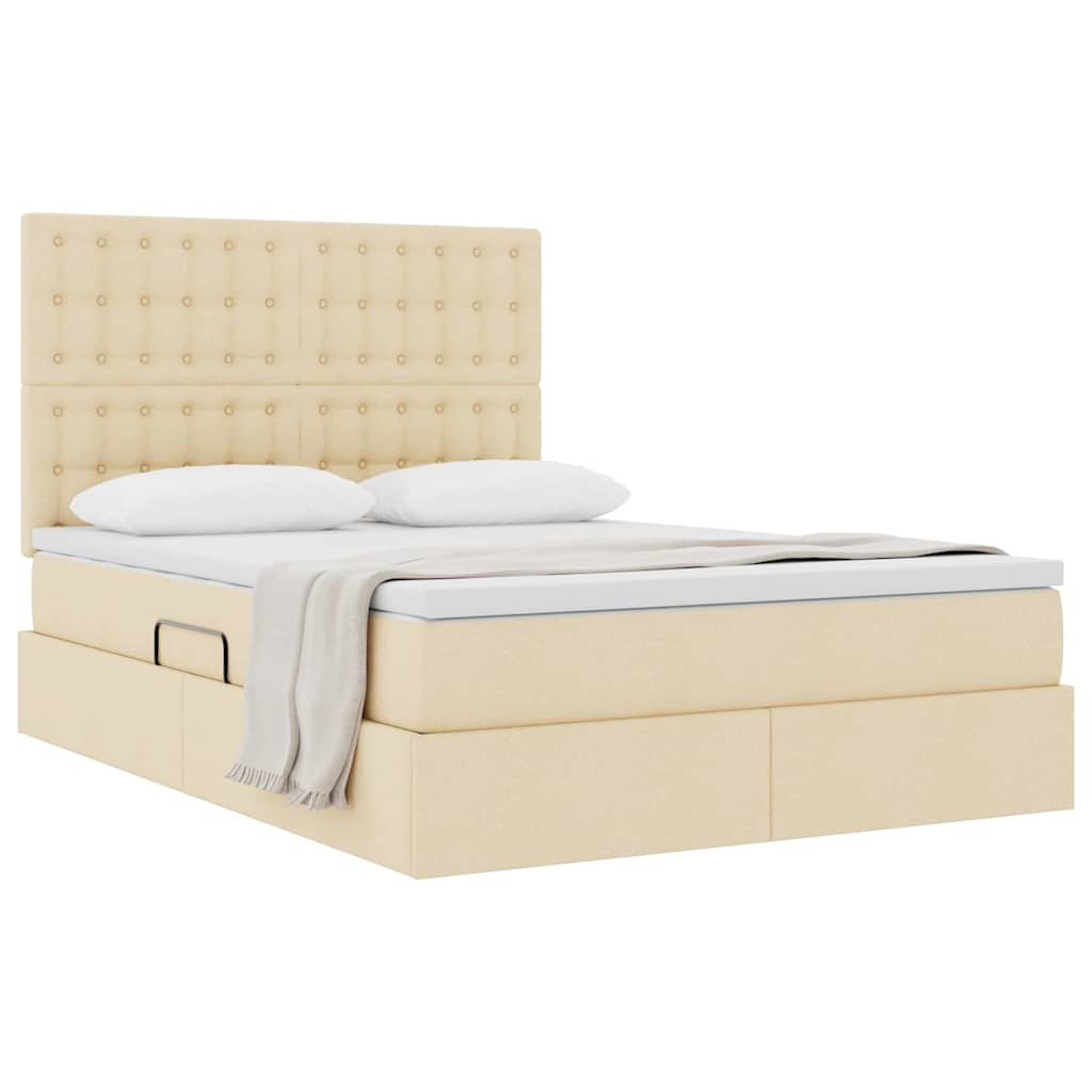 Seng med opbevaring og madras Creme 140 x 200 cm Stof