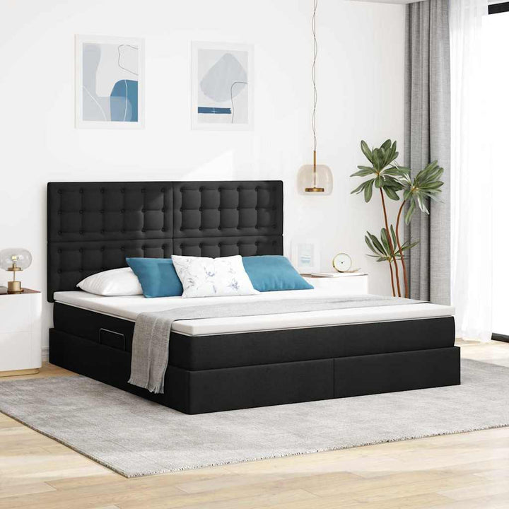 Seng med opbevaring og madras Sort 160 x 200 cm Stof