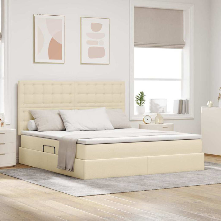 Seng med opbevaring og madras Creme 180 x 200 cm Stof