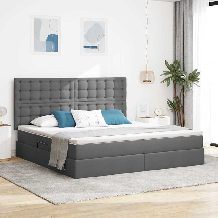 Seng med opbevaring og madras Mørkegrå 200 x 200 cm Stof