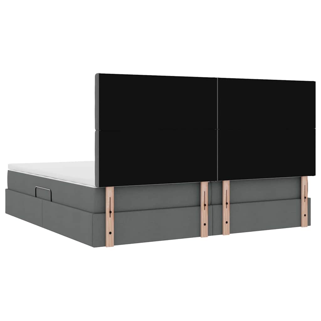 Seng med opbevaring og madras Mørkegrå 200 x 200 cm Stof